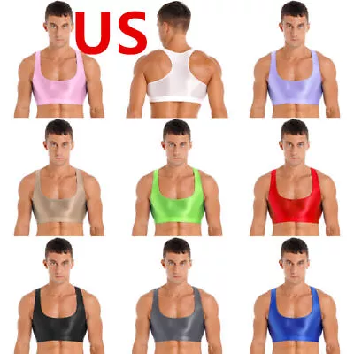 US Men T-Shirts Sleeveless Muscle Half Crop Tank Top Tee Gym Sports Bra Clubwear • $7.35