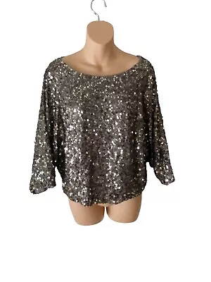 VINCE Cluster Sequin Raglan Sleeve Cropped  Gun Metal Rose Gold Top Size XS • $25