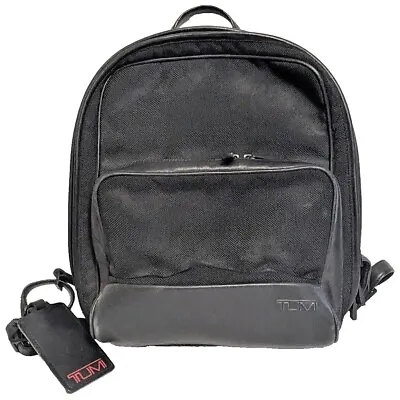 TUMI Canvas Leather Backpack Laptop Black Mens Luggage Tag • $55