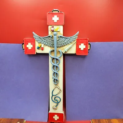 Medical Nurses Cross With Caduceus 16x9 Inches  Polyresin Wall Hanging Decor Gif • $45