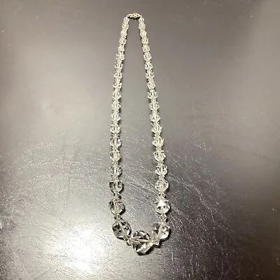 Vintage 1920’s Crystal Necklace Wire Strung W 14K White Gold Clasp • $39