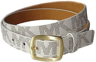  Michael Kors Belt Vanilla Mini Printed MK Logo Gold Buckle (Skinny) Size Large • $31