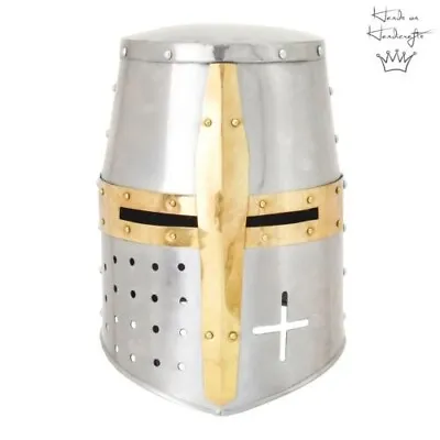 Medieval Knight Armor Crusader Templar X-Mark Steel & Brass Cross Helmet LARP • $125.54