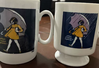 2 Vintage Morton Salt Cups Coffee Mugs 1972 & 1968 When It Rains It Pours • $25.88