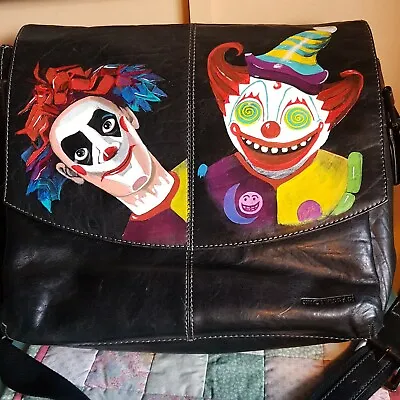 Black Leather Laptop/Briefcase FORTNITE NITE NITE GINO FERRARI CLOWN HANDPAINTED • £34.99