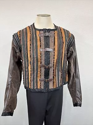 Renaissance Villain 46”Leather Patchwork Stripe Jacket Medieval Rigoletto Spara • $129