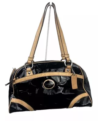 COACH Peyton 20065 EMBOSSED Signature Handbag Purse BLACK PATENT & Tan LEATHER • $48.88