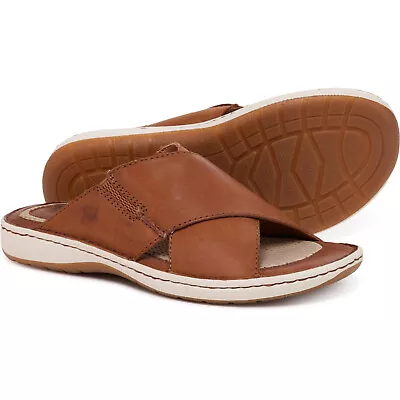 Born Men's Marco US 14 M Brown Burnished Leather Slides Sandals 50% Off • $49.98