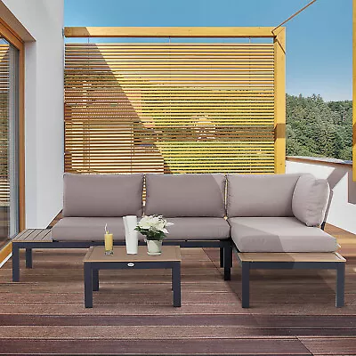 3 PCs Garden Outdoor Sectional Corner Sofa Lounge And Coffee Table Set W/Cushion • £619.99