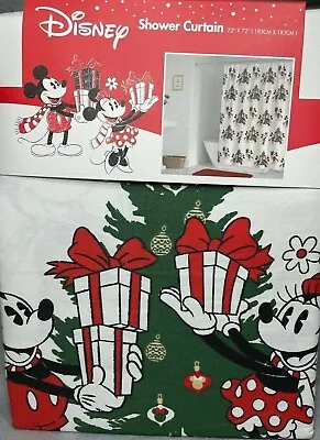 Disney Mickey & Minnie Mouse  Holiday/christmas Fabric Shower Curtain ~ New! • $47