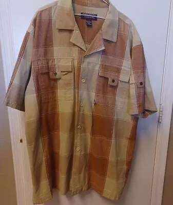 Veezo Mens Plaid XL 100% Cotton Shirt  Tan And Brown. Sparkles Woven Into Shirt • $10