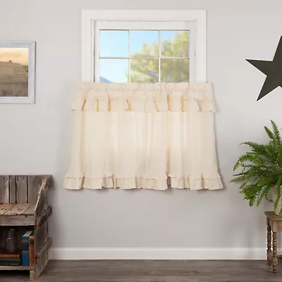 MUSLIN RUFFLED UNBLEACHED NATURAL Tier Set 36x36 Country Cottage Farmhouse • $24.95