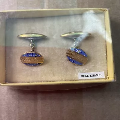 Vintage Gold Tone & Blue Enamel Cufflinks • $4.82