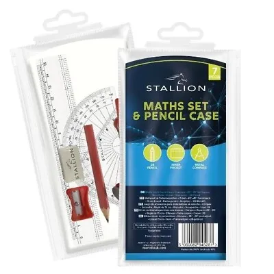 £2.99 • Buy Geometry Maths Set - Protractor, Ruler, Eraser, Compass, Set Squares, 15cm Ruler