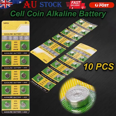 Cell Coin Alkaline Battery 1.55V AG3 Button Batteries LR41 L736 384 SR41 392 AUS • $8.79