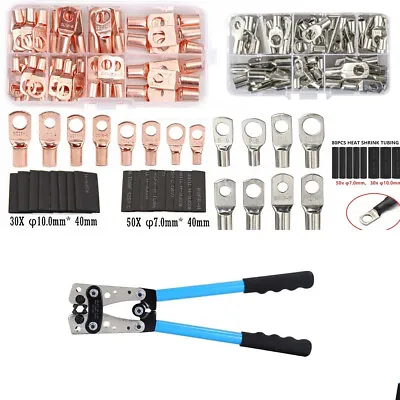 140Pcs Cable Lugs Copper Ring Crimp Terminal Plier Car Battery Wire Connectors • $40.99