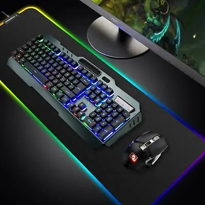 $57.45 • Buy Rechargeable Wireless Gaming Keyboard Mouse And RGB Mice Pad Set Rainbow Backlit