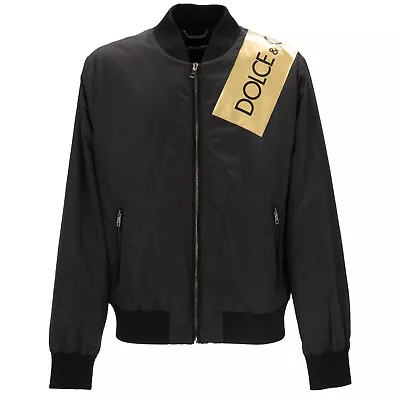 DOLCE & GABBANA DG Gold Logo Padded Zip Bomber Jacket Black IT 56 2XL 13729 • £601