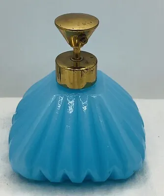 Vintage FRENCH BLUE OPALINE GLASS & Brass Perfume Bottle Atomizer • $19.96