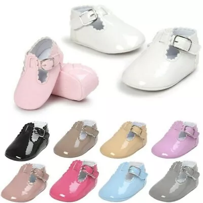 Newborn Infant Baby Girl Spanish Style Patent Pram Shoes Mary Jane Shoes • £5.68