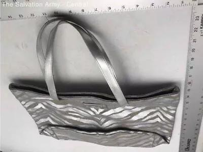 Michael Kors Womens Silver Black Zebra Print Canvas Double Handle Tote Bag • $9.99