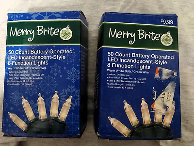 50 Count Battery Operated LED Incandescent- Style 8 Function Lights 13 Ft. 2 Set • $20