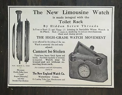 Vintage 1910 New Limousine Watch Clock New England Watch Co. Original Ad 1221 • $6.99