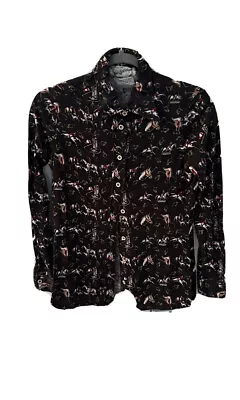 Vintage Sak”s Womens Equestrian Fox Hunt Print Shirt Button Up Blouse Small • $49.95