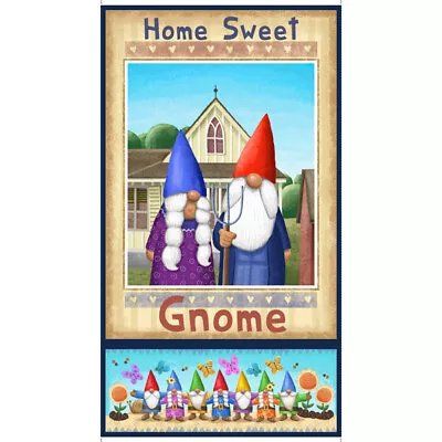 Gnomes Fabric Garden Gnome House Garden Home Sweet Gnome QT Cotton 24  Panel • £8.63