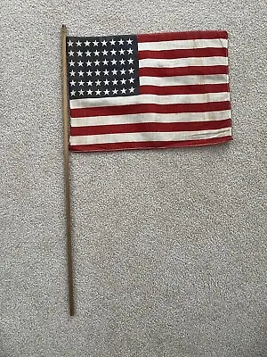 Vintage 12”x 16” 48 Star American Flag On 30  Wooden Stick • $19.99