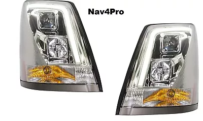 *NEW* Fit 2004-2015 Volvo VN VNL Chrome LED Bar DRL Headlight LIGHTS Pair • $358.79