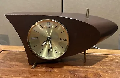 Vintage Westclox 707 Mid Century Modern Boomerang Mahogany Alarm Clock MCM • $250
