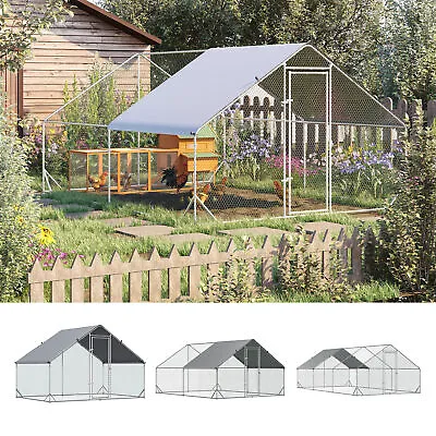 Walk In Chicken Run Galvanized Chicken Coop Hen House W/ Water-Resist Cover • £199.99