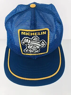 Michelin Man Snapback Trucker Hat Mesh Patch Cap Made In USA Swingster Blue GC • $26.95