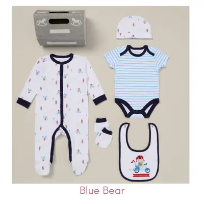 Baby Boys Layette Clothing Gift Set 5 Piece Blue 0-3 3-6 Months Baby Boy Gift • £17.95