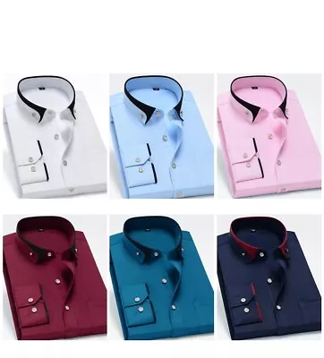 Mens Dress Shirts Formal No Ironing Elastic Long Sleeves Business Casual Shirts • $16.99