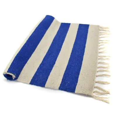 Colourful Nautical Large Stripe Rectangle Shaped Recycled Cotton Rug • £10.99