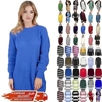 Ladies Chunky Knitted Long Sweater Oversized Womens Jumper Dress Long Sleeve Top • £8.99