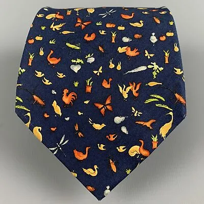 SALVATORE FERRAGAMO Navy Orange Animals Silk Tie • $140.68