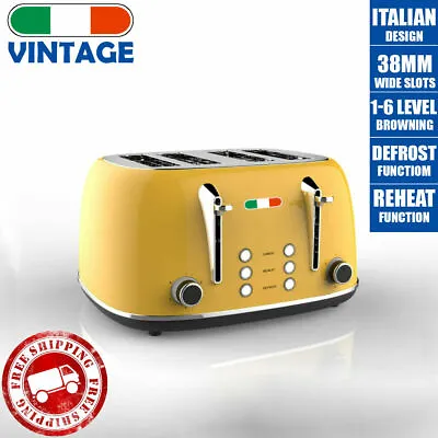 Vintage Electric 4 Slice Toaster Yellow Stainless Steel 1650W Not Delonghi  • $109.99