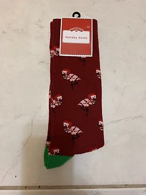 New Men Christmas Red Flamingo Christmas  Holiday Socks (6-12) • $3.99