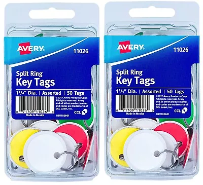 Avery Metal Rim Key Tags 1.25  Diameter Tag Metal Split Ring 100 Tags Assorted • $16.89