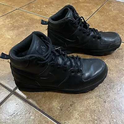 Nike Manoa Leather Boots Size 11 Water Resistant Triple Black 454350-003 • $39.95