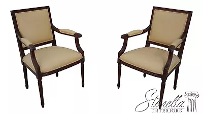 60771EC: Pair French Louis XVI Style Fauteuil Upholstered Armchairs • $1395