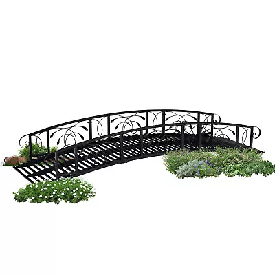 8 Ft Metal Garden Bridge Outdoor Backyard Decorative Pond Curved Bridge Black • $339.99