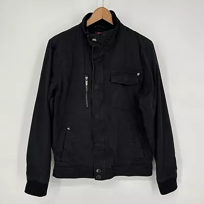 Quiksilver Jacket Mens Medium Black Full Zip Snap Utility Coat • $14.25