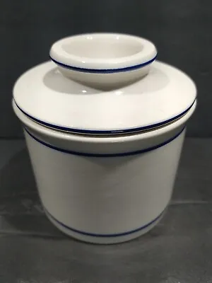 Vintage White And Blue Striped  Butter Bell Crock Countertop Farmhouse Read! • $7.95