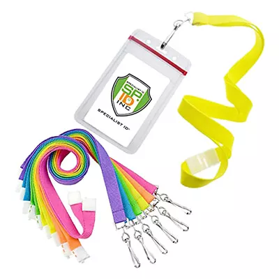 12 Pack - Neon Breakaway Lanyards With Vertical Zip Resealable Badge Holders • $19.99