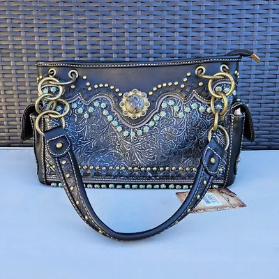 Montana West Studded Western Purse Floral Country Cowgirl Handbag Black • $42.99
