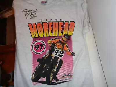 Vintage Autographed Steve Morehead  T Shirt Small Flat Track • $55